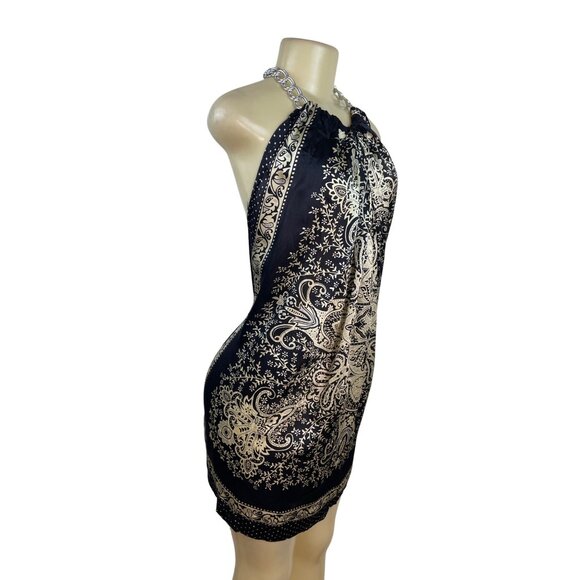 Forever Halter Neck Black & Gold Blouse With Chain Detail Paisley Size M - New - Picture 5 of 12